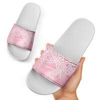 Aotearoa Maori Koru Curves Slide Sandals Silver Ferns - Rose Pink