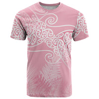 Aotearoa Maori Koru Curves T Shirt Silver Ferns - Rose Pink