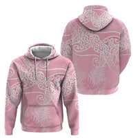 Aotearoa Maori Koru Curves Zip Hoodie Silver Ferns - Rose Pink