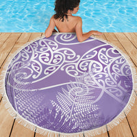 Aotearoa Maori Koru Curves Beach Blanket Silver Ferns - Amethyst