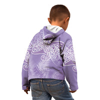 Aotearoa Maori Koru Curves Kid Hoodie Silver Ferns - Amethyst