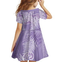 Aotearoa Maori Koru Curves Kid Short Sleeve Dress Silver Ferns - Amethyst