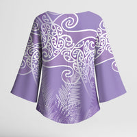 Aotearoa Maori Koru Curves Kimono Sleeve Blouse Silver Ferns - Amethyst