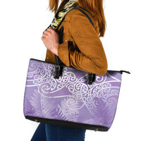 Aotearoa Maori Koru Curves Leather Tote Bag Silver Ferns - Amethyst
