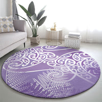 Aotearoa Maori Koru Curves Round Carpet Silver Ferns - Amethyst