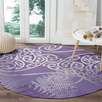Aotearoa Maori Koru Curves Round Carpet Silver Ferns - Amethyst
