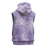 Aotearoa Maori Koru Curves Sleeveless Hoodie Silver Ferns - Amethyst