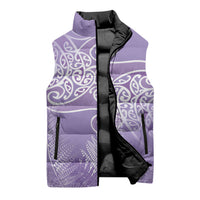 Aotearoa Maori Koru Curves Sleeveless Puffer Jacket Silver Ferns - Amethyst