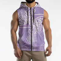 Aotearoa Maori Koru Curves Sleeveless Zip Hoodie Silver Ferns - Amethyst