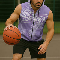 Aotearoa Maori Koru Curves Sleeveless Zip Hoodie Silver Ferns - Amethyst
