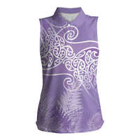 Aotearoa Maori Koru Curves Women Sleeveless Polo Shirt Silver Ferns - Amethyst