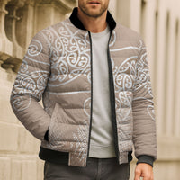 Aotearoa Maori Koru Curves Bomber Puffer Jacket Silver Ferns - Mocha