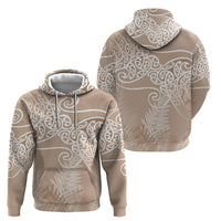 Aotearoa Maori Koru Curves Hoodie Silver Ferns - Mocha