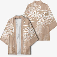 Aotearoa Maori Koru Curves Kimono Silver Ferns - Mocha