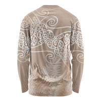 Aotearoa Maori Koru Curves Long Sleeve Shirt Silver Ferns - Mocha