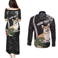 Personalised Polynesian Dog Couples Matching Puletasi Dress and Long Sleeve Button Shirts Corgi Mix Tropical Flowers LT7 - Polynesian Pride