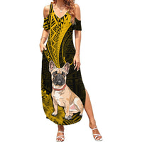 Personalised Polynesian Pacific Bulldog Summer Maxi Dress With Gold Hawaii Tribal Tattoo Patterns LT7 Women Gold - Polynesian Pride