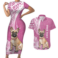 Personalised Polynesian Pacific Bulldog Couples Matching Short Sleeve Bodycon Dress and Hawaiian Shirt With Pink Hawaii Tribal Tattoo Patterns LT7 Pink - Polynesian Pride