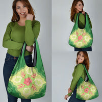 Hawaii Quilt Inspired Collection Aloha Flowers Grocery Bag Plumeria - Ti Leaf Lei