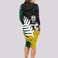 Personalised New Zealand Vs South Africa Rugby Long Sleeve Bodycon Dress Rivals - Tribal Style LT7 - Polynesian Pride