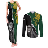 Personalised New Zealand Vs South Africa Rugby Couples Matching Tank Maxi Dress and Long Sleeve Button Shirts Rivals Dynamics LT7 Black Green - Polynesian Pride