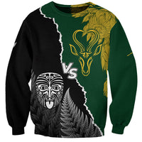 Personalised New Zealand Vs South Africa Rugby Sweatshirt Rivals Dynamics LT7 Unisex Black Green - Polynesian Pride