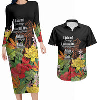 Mahalo Hawaii Ho'oponopono Pule Couples Matching Long Sleeve Bodycon Dress and Hawaiian Shirt Polynesian Pattern Cross LT7 Black - Polynesian Pride
