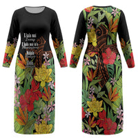 Mahalo Hawaii Ho'oponopono Pule Couples Matching Long Sleeve Bodycon Dress and Hawaiian Shirt Polynesian Pattern Cross LT7 - Polynesian Pride