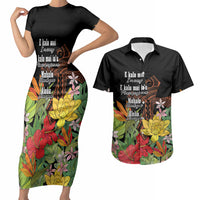 Mahalo Hawaii Ho'oponopono Pule Couples Matching Short Sleeve Bodycon Dress and Hawaiian Shirt Polynesian Pattern Cross LT7 Black - Polynesian Pride