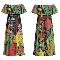 Mahalo Hawaii Ho'oponopono Pule Family Matching Off Shoulder Maxi Dress and Hawaiian Shirt Polynesian Pattern Cross LT7 Mom's Dress Black - Polynesian Pride