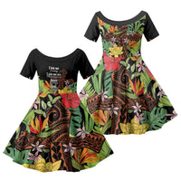 Mahalo Hawaii Ho'oponopono Pule Family Matching Off Shoulder Short Dress and Hawaiian Shirt Polynesian Pattern Cross LT7 Daughter's Dress Black - Polynesian Pride