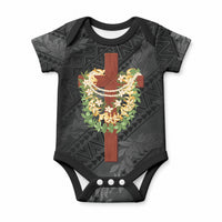 Hawaii Ka Pule a ka Haku Memorial Baby Onesie Flower Lei Cross - Black