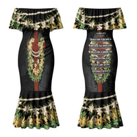 Hawaii Ka Pule a ka Haku Memorial Couples Matching Mermaid Dress and Hawaiian Shirt Flower Lei Cross - Black LT7 - Polynesian Pride