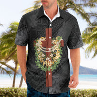 Hawaii Ka Pule a ka Haku Memorial Hawaiian Shirt Flower Lei Cross - Black LT7 - Polynesian Pride