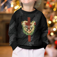 Hawaii Ka Pule a ka Haku Memorial Kid Ugly Christmas Sweater Flower Lei Cross - Black