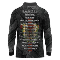 Hawaii Ka Pule a ka Haku Memorial Long Sleeve Polo Shirt Flower Lei Cross - Black LT7 - Polynesian Pride