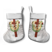 Hawaii Ka Pule a ka Haku Memorial Christmas Stocking Flower Lei Cross - Ivory White