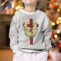 Hawaii Ka Pule a ka Haku Memorial Kid Ugly Christmas Sweater Flower Lei Cross - Ivory White