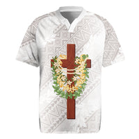Hawaii Ka Pule a ka Haku Memorial Rugby Jersey Flower Lei Cross - Ivory White LT7 Ivory - Polynesian Pride