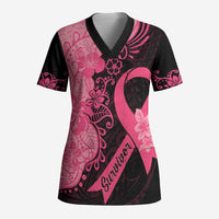 Polynesian Scrub Top Plumeria Breast Cancer Awareness Survivor Ribbon Pink - Polynesian Pride