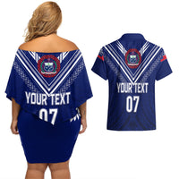 Personalised Samoa Rugby Couples Matching Off Shoulder Short Dress and Hawaiian Shirt World Cup 2023 Siamupini Siva Tau LT7 - Polynesian Pride