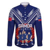 Personalised Samoa Rugby Family Matching Tank Maxi Dress and Hawaiian Shirt World Cup 2023 Siamupini Siva Tau LT7 Dad's Shirt - Long Sleeve Blue - Polynesian Pride