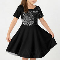 New Zealand Ta Moko Silver Fern Kid Short Sleeve Dress Taniko Taniwha Motifs