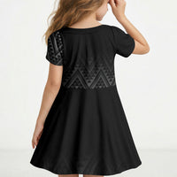 New Zealand Ta Moko Silver Fern Kid Short Sleeve Dress Taniko Taniwha Motifs