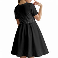 New Zealand Ta Moko Silver Fern Kid Short Sleeve Dress Taniko Taniwha Motifs