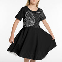 New Zealand Ta Moko Silver Fern Kid Short Sleeve Dress Taniko Taniwha Motifs