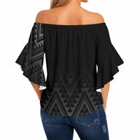 New Zealand Ta Moko Silver Fern Off Shoulder Wrap Waist Top Taniko Taniwha Motifs