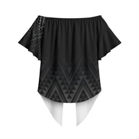 New Zealand Ta Moko Silver Fern Off Shoulder Wrap Waist Top Taniko Taniwha Motifs