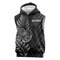 New Zealand Ta Moko Silver Fern Sleeveless Hoodie Taniko Taniwha Motifs