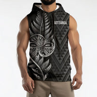 New Zealand Ta Moko Silver Fern Sleeveless Hoodie Taniko Taniwha Motifs